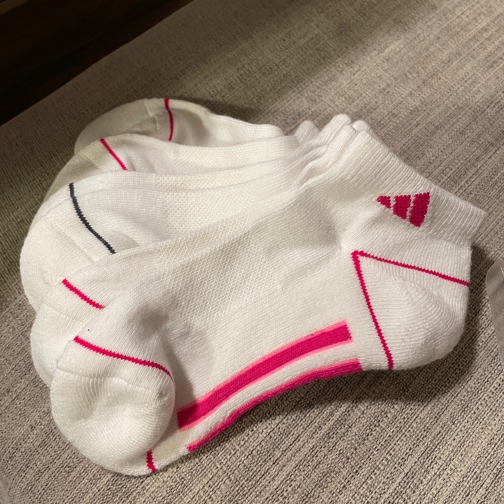 NEW - adidas women's White and Pink/White and black Athletic Socks

Three pairs!